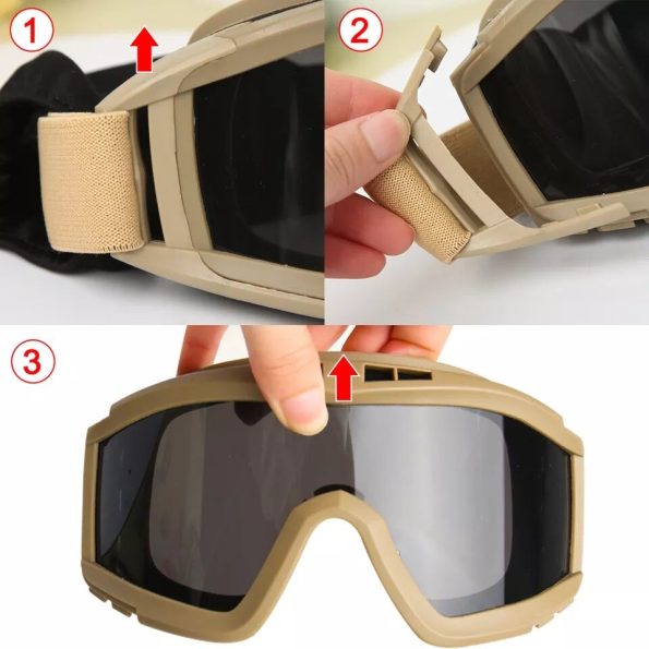 3 Lens Tactical Goggles CS Safe Protection