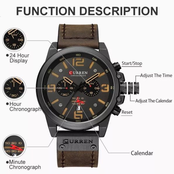 Curren 8314 Waterproof Top Brand Chronograph Casual Leather Watch