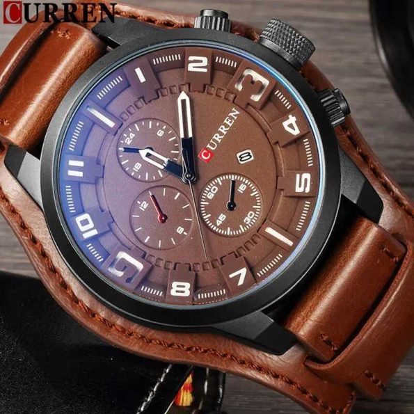 CURREN 8225 Top Brand Leather Strap Quartz Business Men Watch