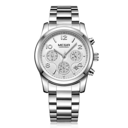 MEGIR 2057 Silver Ladies Chronograph Stainless Steel Wristwatch