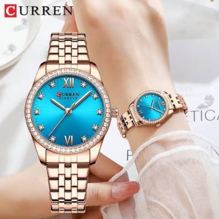 CURREN 9086 Top Brand Luxury Rose Gold Stainless Steel Classic Blue Lady Wristwatch