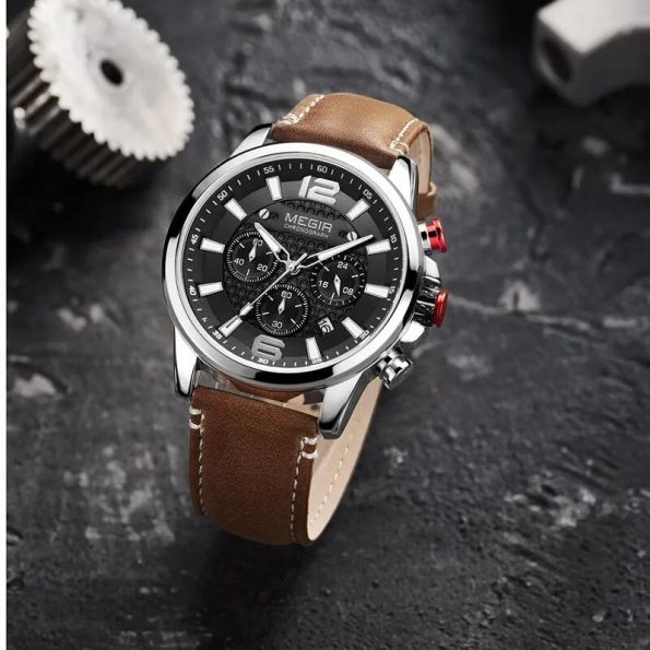 MEGIR 2156 Men Luxury Brand Fashion Quartz Leather Chronograph Wristwatch