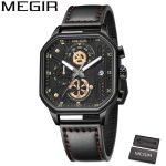 MEGIR 8106 Men Chronograph Top Brand Luxury Genuine Leather Wristwatch