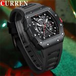 Curren 8438 Rectangular Luminous Quartz Calendar Sports Casual Watch