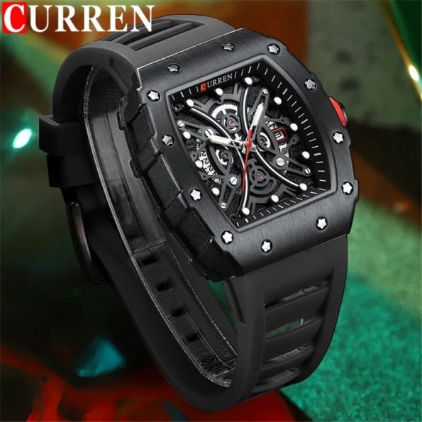 Curren 8438 Rectangular Luminous Quartz Calendar Sports Casual Watch