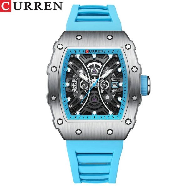 Curren 8438 Rectangular Luminous Quartz Calendar Sports Casual Watch