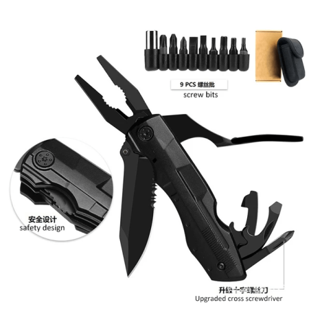 Pocket Folding Outdoor Multi Tool with Pliers Screwdrivers Bottle Open