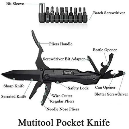 Pocket Folding Outdoor Multi Tool with Pliers Screwdrivers Bottle Open