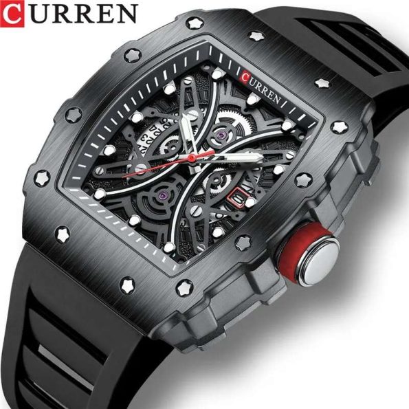 Curren 8438 Rectangular Luminous Quartz Calendar Sports Casual Watch