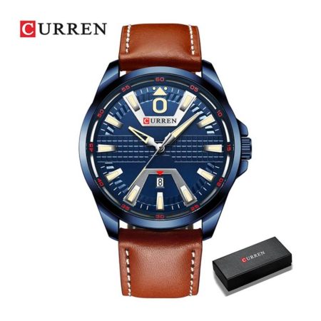 Curren 8379 Waterproof Quartz Leather-Belt Business Calendar Watch