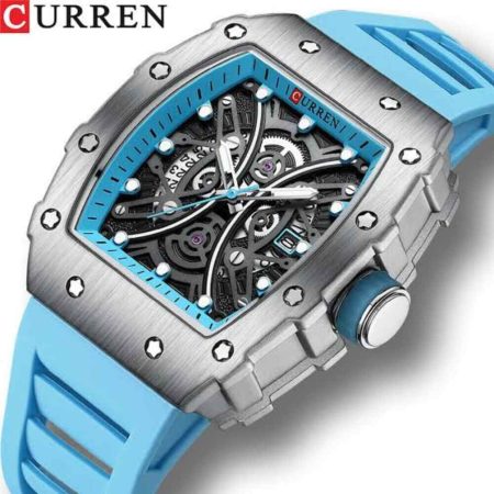 Curren 8438 Rectangular Luminous Quartz Calendar Sports Casual Watch