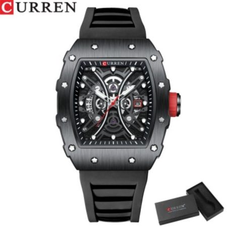 Curren 8438 Rectangular Luminous Quartz Calendar Sports Casual Watch