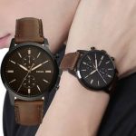 Fossil Mens Watch FS5437 Townsman Chronograph Black Round Leather Watch