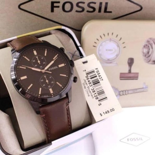 Fossil Mens Watch FS5437 Townsman Chronograph Black Round Leather Watch