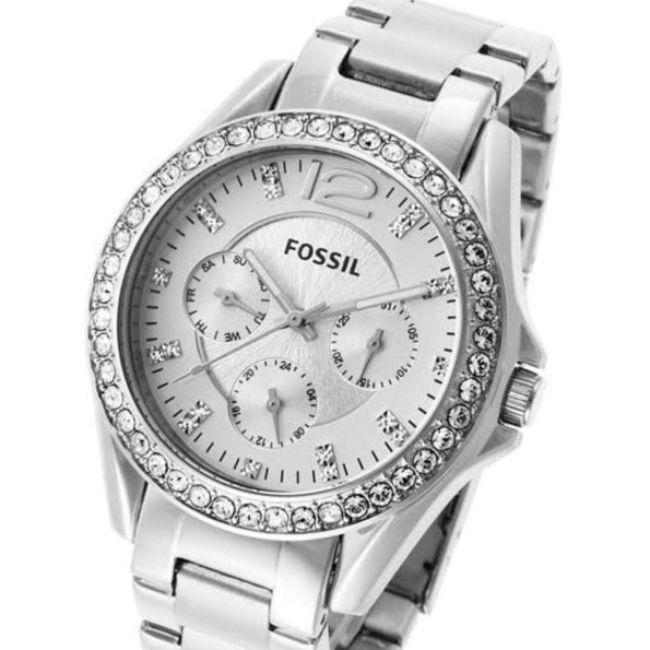 Fossil Riley Women’s Watch FS3202 with Crystal Accents and Stainless Steel Bracelet Band