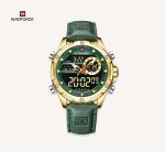 Naviforce mens watch NF9208 green strap leather fashion Analog/Digital