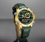 Naviforce mens watch NF9208 green strap leather fashion Analog/Digital