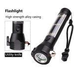 Multi-functional Emergency, Safety Hammer, Magnet, Alarm(Siren), USB Rechargeable Solar LED Flashlight