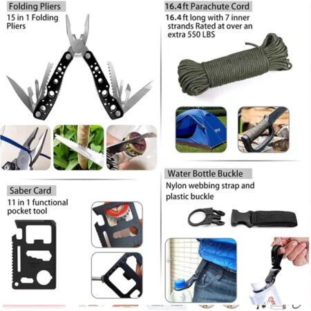 Emergency Survival Kit and First Aid Kit Professional Survival Gear SOS Emergency Tool with Molle Pouch (Black)