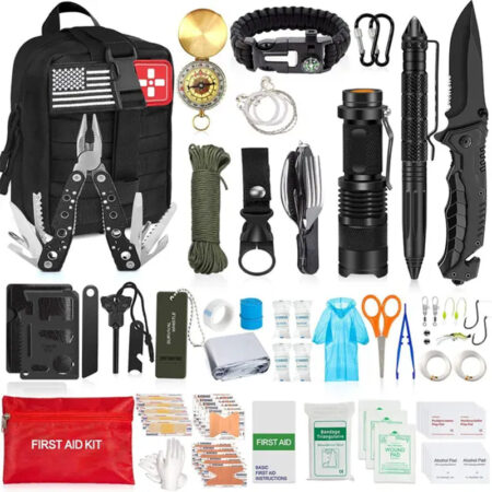 emergency survival kit kenya black molle pouch with first aid and sos tools
