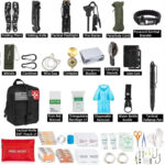 Emergency Survival Kit and First Aid Kit Professional Survival Gear SOS Emergency Tool with Molle Pouch (Black)