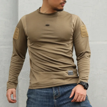 Emersongear Tactical Men's Long Sleeve Fitness Sports Quick Dry Combat O-Neck T-Shirt Solid Color – Khaki