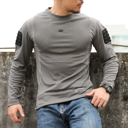 Emersongear Tactical Men's Long Sleeve Fitness Sports Quick Dry Combat O-Neck T-Shirt Solid Color - Wolf Grey