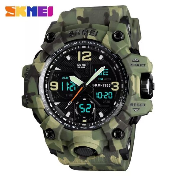 SKMEI Fashion Sports Waterproof Digital 2 Time Chronograph Watch 1155B