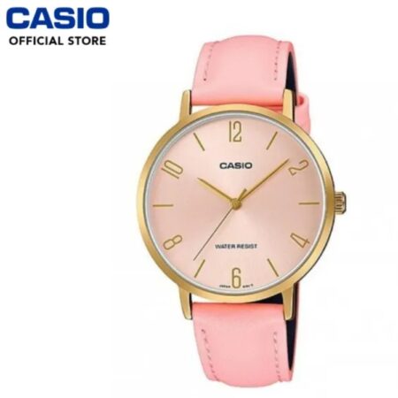 Casio LTP-VT01GL-4B Women’s Minimalistic Gold Tone Pink Leather Band