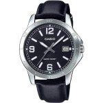 Casio MTP-V004L-1B Men’s Black Leather Band Black Dial Date Watch