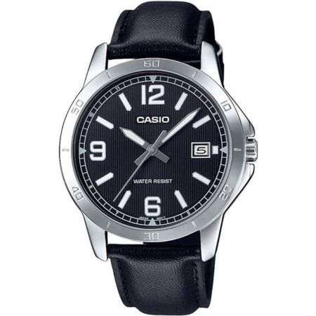 Casio MTP-V004L-1B Men's Black Leather Band Black Dial Date Watch