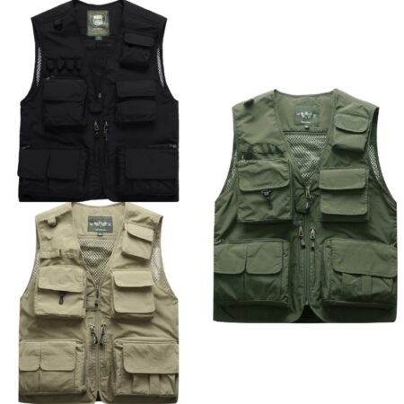 Outdoor Mesh Breathable Multi Pocket Photography Vest Half Jacket