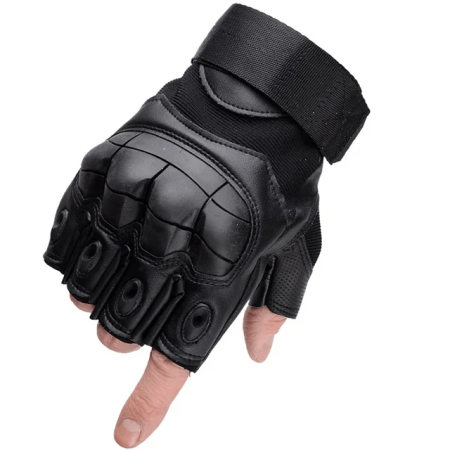 Leather Half Finger Rubber Hard Knuckle Outdoor Tactical Gloves