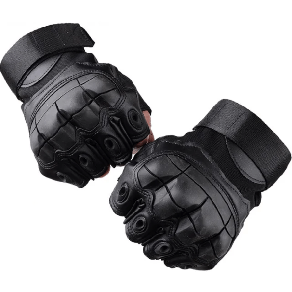 Leather Half Finger Rubber Hard Knuckle Outdoor Tactical Gloves