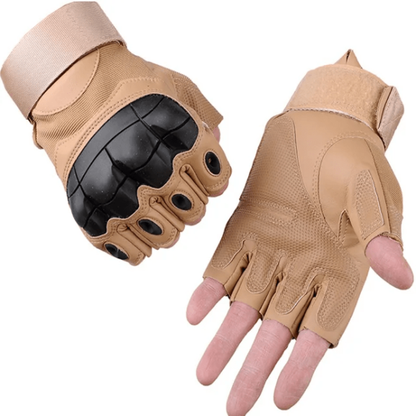 Leather Half Finger Rubber Hard Knuckle Outdoor Tactical Gloves