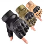 Leather Half Finger Rubber Hard Knuckle Outdoor Tactical Gloves