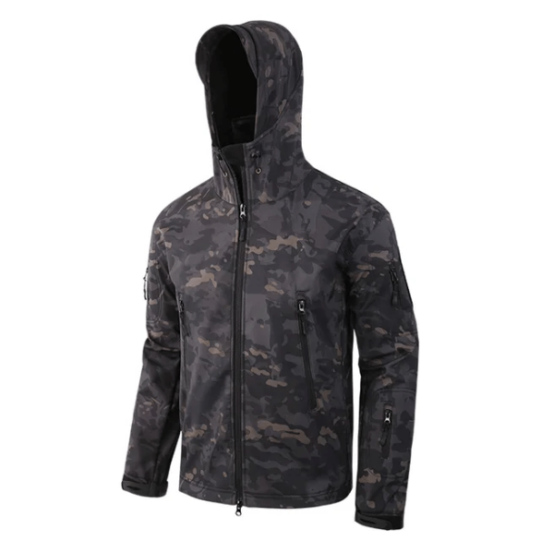 Tactical Soft Shell Waterproof Jacket Black Camo