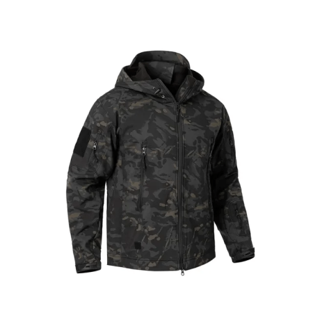 Tactical Soft Shell Waterproof Jacket Black Camo