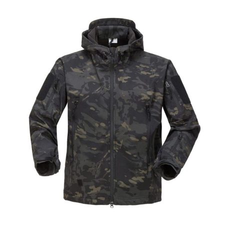 Tactical Soft Shell Waterproof Jacket Black Camo