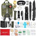 Emergency Survival Kit and First Aid Kit Professional Survival Gear SOS Emergency Tool with Molle Pouch (Green)
