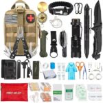 Emergency Survival Kit and First Aid Kit Professional Survival Gear SOS Emergency Tool with Molle Pouch (Brown)
