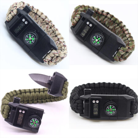 7-in-1 Multifunction Survival Paracord Bracelet with Compass, Watch & Emergency Tools – Outdoor Adventure Gear