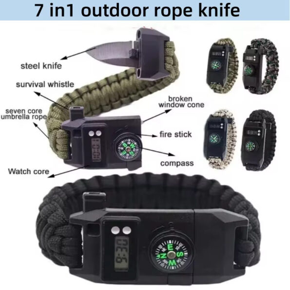 7-in-1 Multifunction Survival Paracord Bracelet with Compass, Watch & Emergency Tools