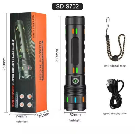 SD-S702 High-Power USB-C Rechargeable Torch — Super Bright LED Flashlight
