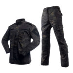 ACU Series Uniform Tactical Suit Shirt and Pants Camping, Hiking Wear (Black Camo)
