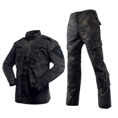 ACU Series Uniform Tactical Suit Shirt and Pants Camping, Hiking Wear (Black Camo)