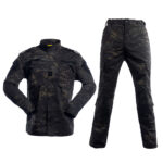 ACU Series Uniform Tactical Suit Shirt and Pants Camping, Hiking Wear (Black Camo)