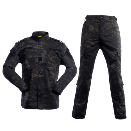 ACU Series Uniform Tactical Suit Shirt and Pants Camping, Hiking Wear (Black Camo)