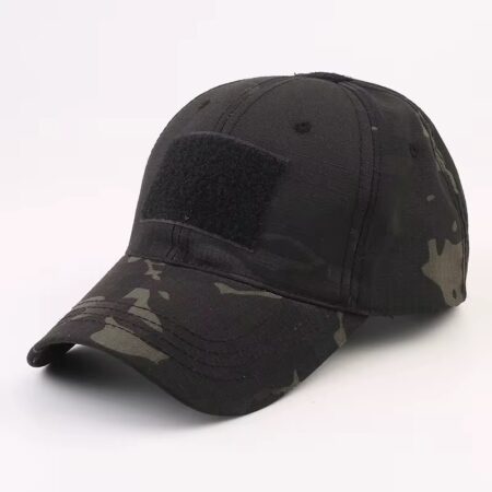 Tactical Utility Caps with Velcro Patch – Adjustable Outdoor & Everyday Wear Hats (Black Camo)