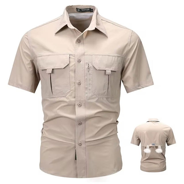 Navy blue spandex-short-sleeve-shirt khaki spandex short sleeve shirt kenya breathable stretch lightweight smart casual fit